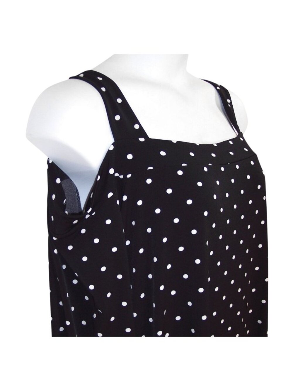 Woman Within 3X 30/32 Top Black & White Polka Dot 3/4 Sleeves Cold Shoulder NEW - Picture 7 of 12